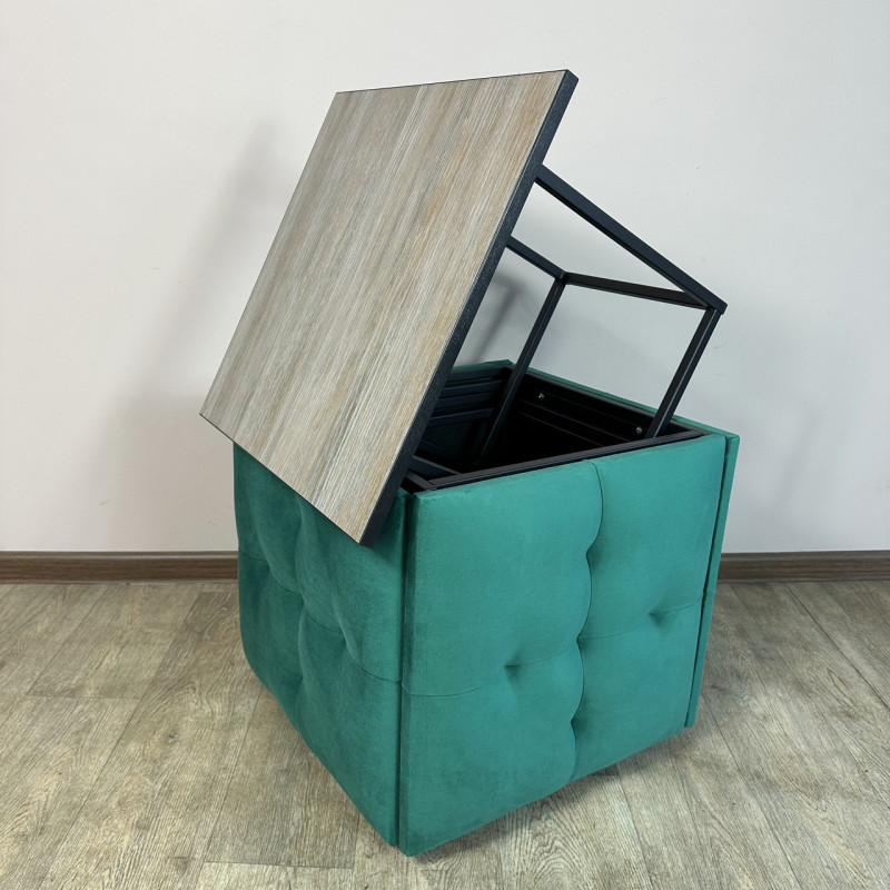 Пуф-трансформер 5в1 Mzavod Остин-4 со столиком велюр изумрудный/дуб платиновый 8-2-9005