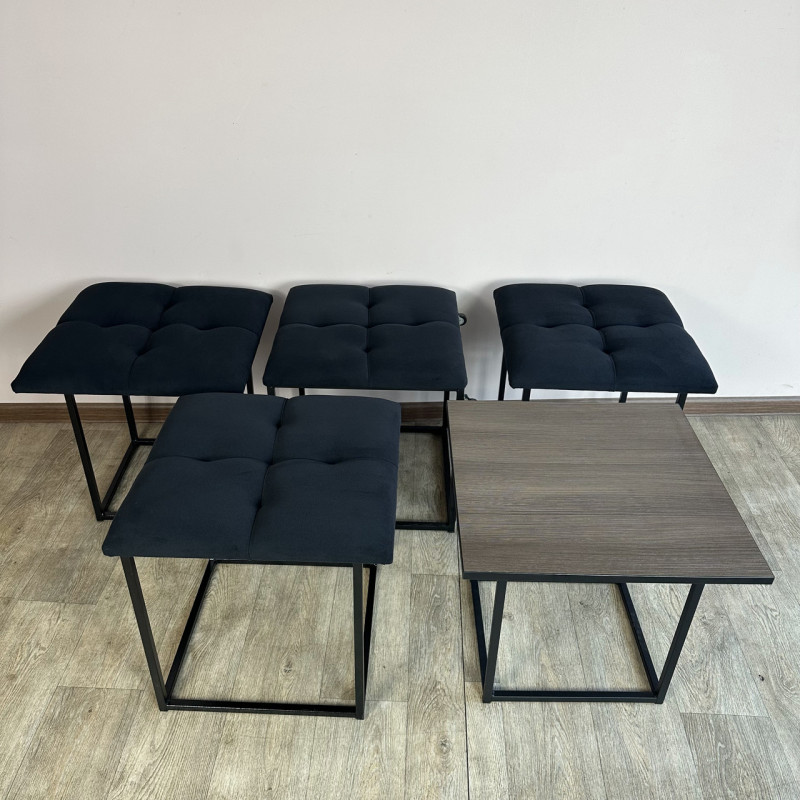 Пуф-трансформер 5в1 Остін-4 зі столиком велюр чорний/ріголетто темний 10-1-9005