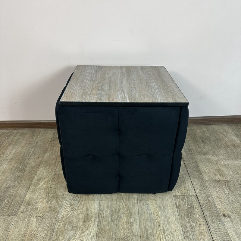 Пуф-трансформер 5в1 Mzavod Остин-4 со столиком велюр черный/дуб платиновый 10-2-9003