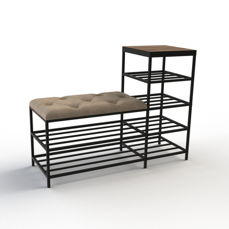 Банкетка для обуви Барселона-1 100см велюр бежевый/калифорнийский орех 3-4-9005