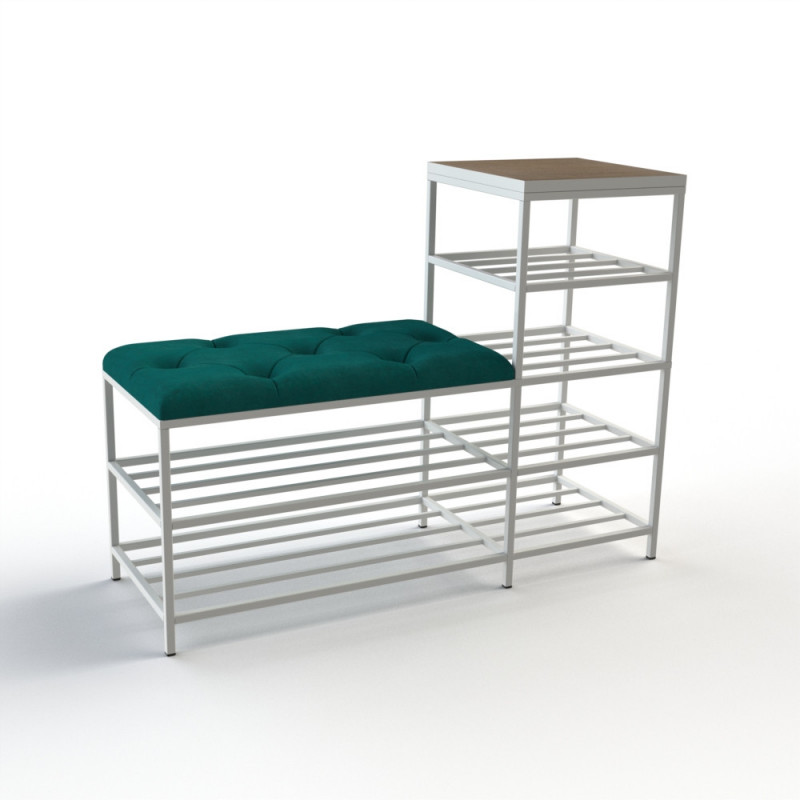 Банкетка для взуття Барселона-1 100 см велюр бірюзовий/ріголетто темний 2-1-9003