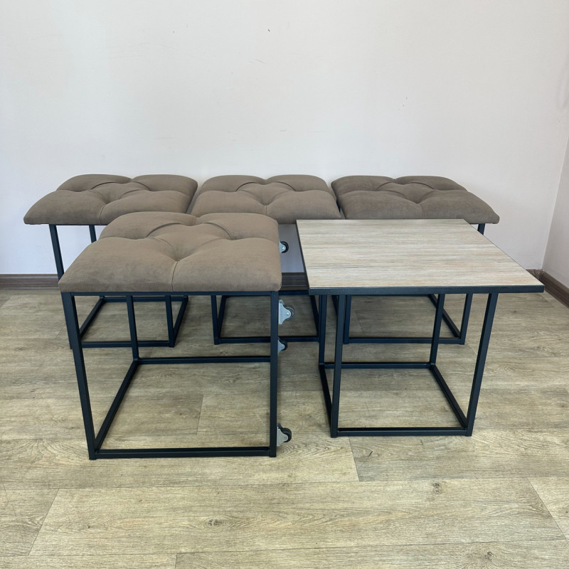 Пуф-трансформер 5в1 Остін-1 зі столиком велюр коричневий/дуб платиновий 1-2-9005