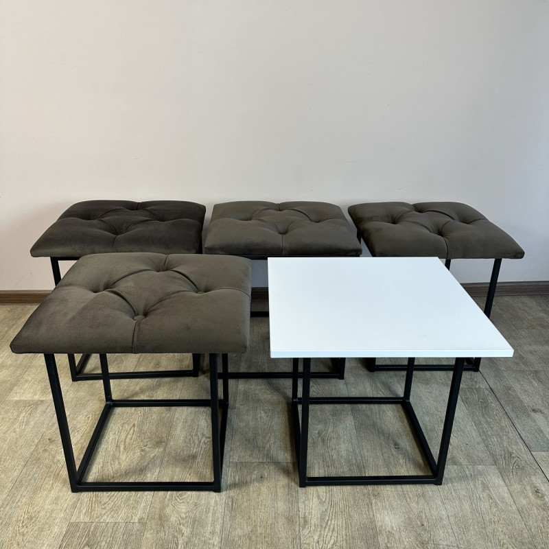 Пуф-трансформер 5в1 Остін-1 зі столиком велюр сіро-коричневий/біла аляска 5-3-9005