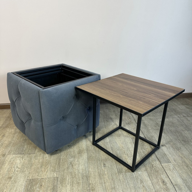 Пуф-трансформер 5в1 Остін-1 зі столиком велюр сірий/горіх каліфорнійський 7-4-9005