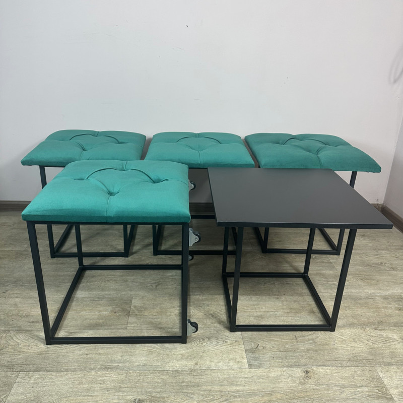 Пуф-трансформер 5в1 Mzavod Остин-1 со столиком велюр изумрудный/черный 8-5-9005