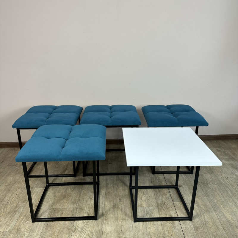 Пуф-трансформер 5в1 Остін-4 зі столиком велюр бірюзовий/біла аляска 2-3-9005