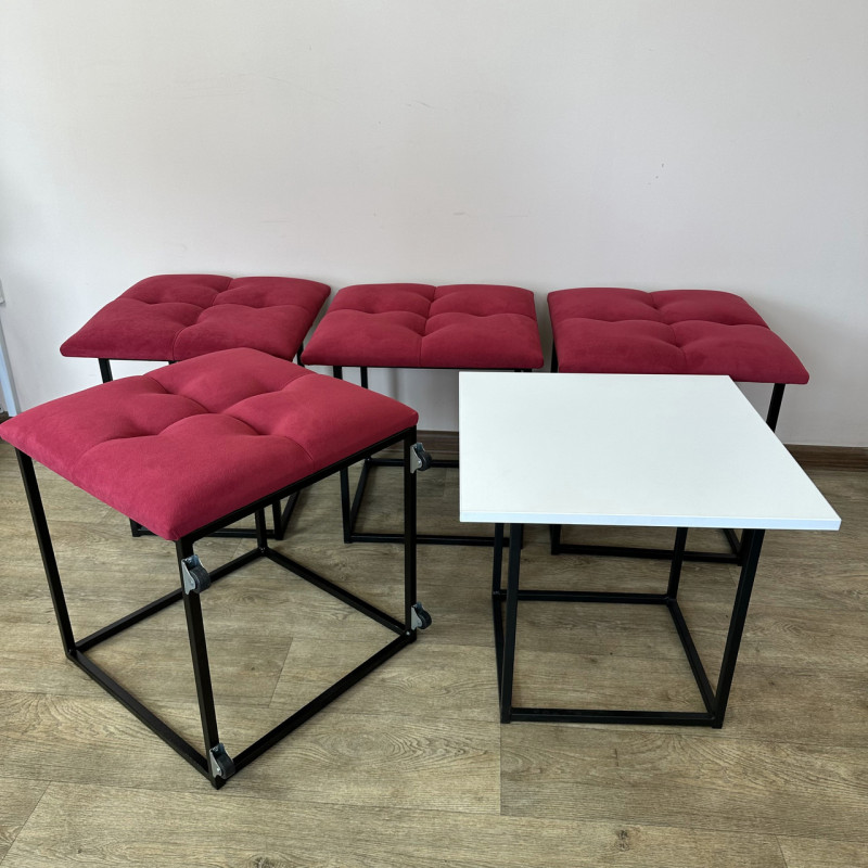 Пуф-трансформер 5в1 Остін-4 зі столиком велюр червоний/біла аляска 4-3-9005