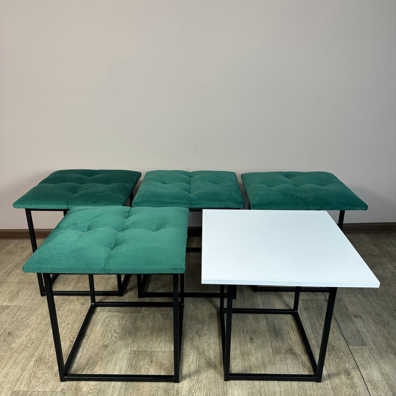 Пуф-трансформер 5в1 Остін-4 зі столиком велюр смарагдовий/біла аляска 8-3-9005