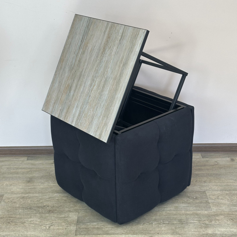 Пуф-трансформер 5в1 Остін-4 зі столиком велюр чорний/дуб платиновий 10-2-9005