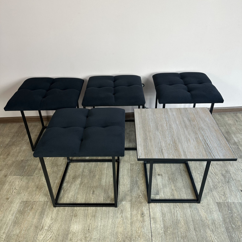 Пуф-трансформер 5в1 Остін-4 зі столиком велюр чорний/дуб платиновий 10-2-9005