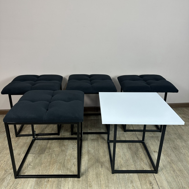 Пуф-трансформер 5в1 Остін-4 зі столиком велюр чорний/біла аляска 10-3-9005