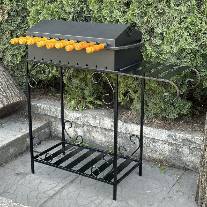 Мангал Mzavod Гефест на 9 шампурів 3мм на дровниці