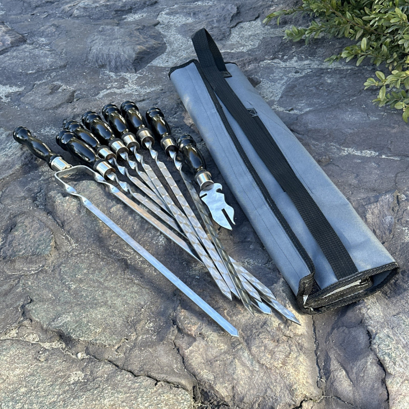 Набір шампурів Арго 6/1/1 чорна ручка в сірому чохлі