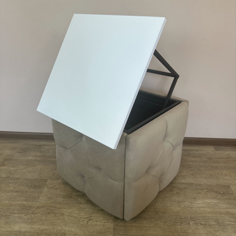 Пуф-трансформер 5в1 Остін-1 зі столиком велюр бежевий/біла аляска 3-3-9005