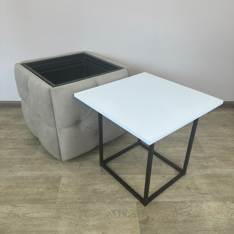 Пуф-трансформер 5в1 Остін-1 зі столиком велюр бежевий/біла аляска 3-3-9005