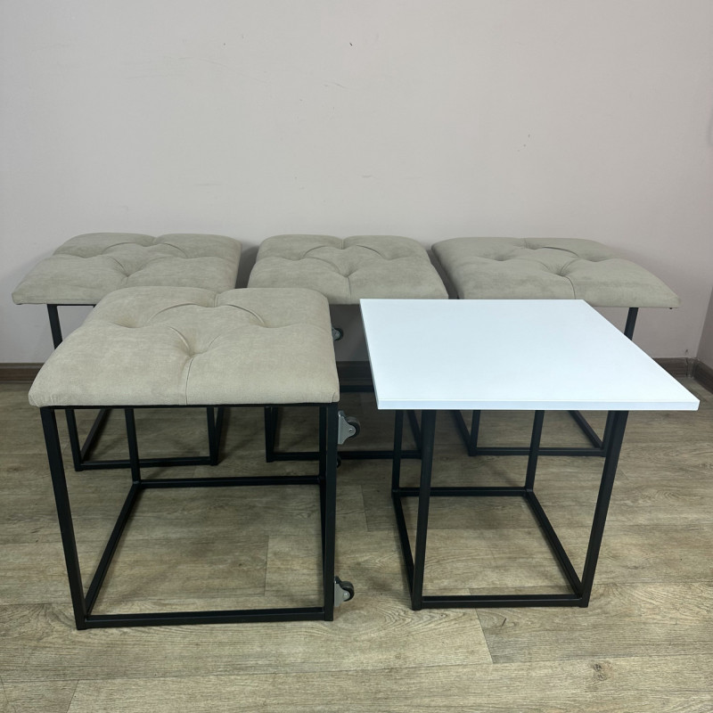 Пуф-трансформер 5в1 Остін-1 зі столиком велюр бежевий/біла аляска 3-3-9005