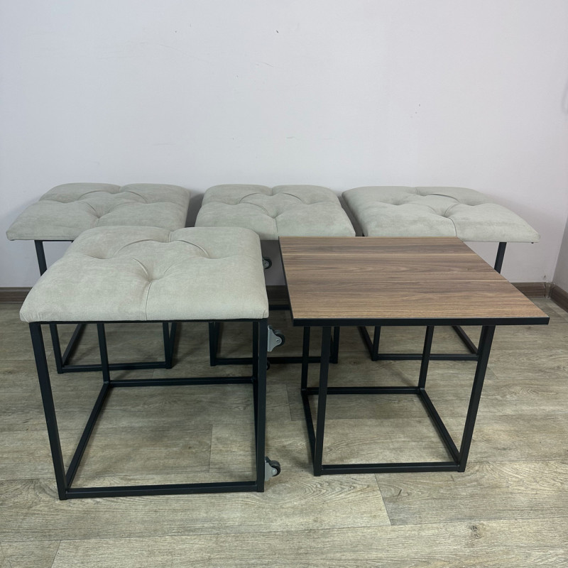 Пуф-трансформер 5в1 Остін-1 зі столиком велюр бежевий/горіх каліфорнійський 3-4-9005