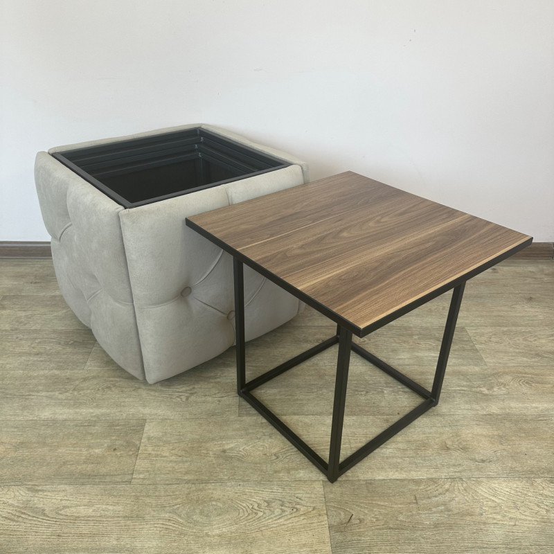 Пуф-трансформер 5в1 Остін-1 зі столиком велюр бежевий/горіх каліфорнійський 3-4-9005