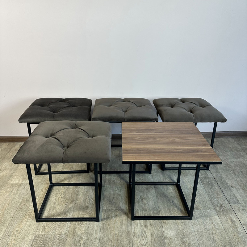 Пуф-трансформер 5в1 Остін-1 зі столиком велюр сіро-коричневий/горіх каліфорнійський 5-4-9005