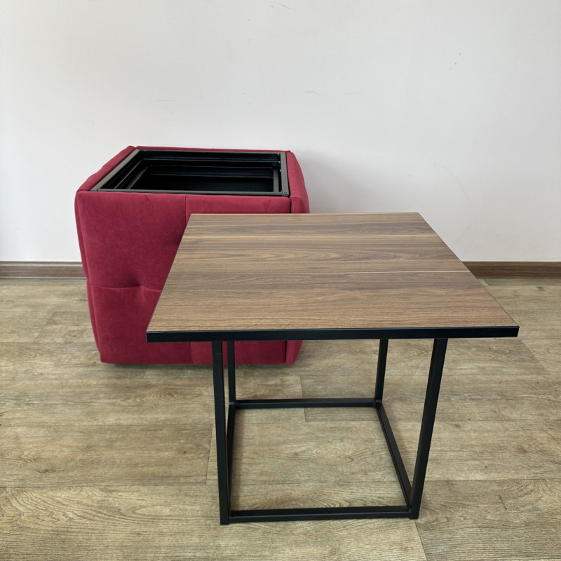 Пуф-трансформер 5в1 Остін-4 зі столиком велюр червоний/горіх каліфорнійський 4-4-9005