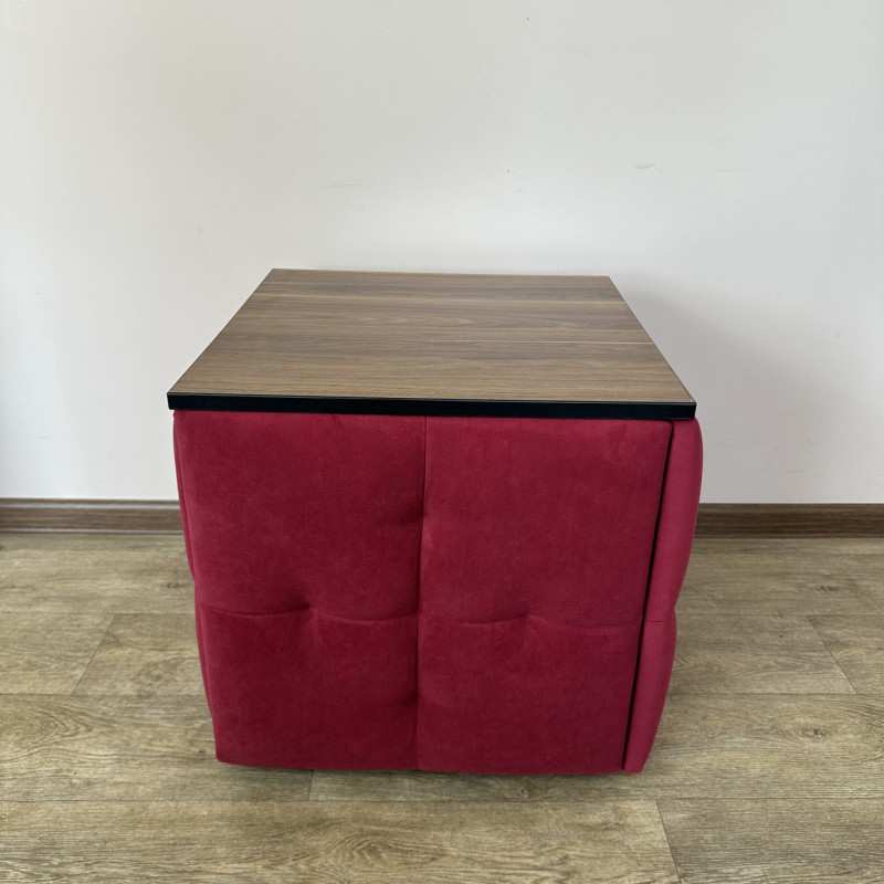 Пуф-трансформер 5в1 Остін-4 зі столиком велюр червоний/горіх каліфорнійський 4-4-9005