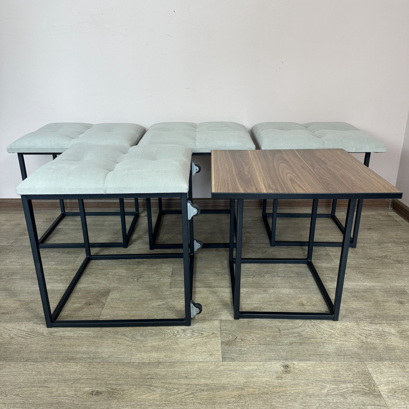 Пуф-трансформер 5в1 Остін-4 зі столиком велюр світло-сірий/горіх каліфорнійський 6-4-9005