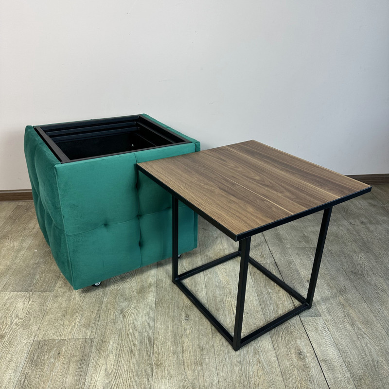 Пуф-трансформер 5в1 Остін-4 зі столиком велюр смарагдовий/горіх каліфорнійський 8-4-9005