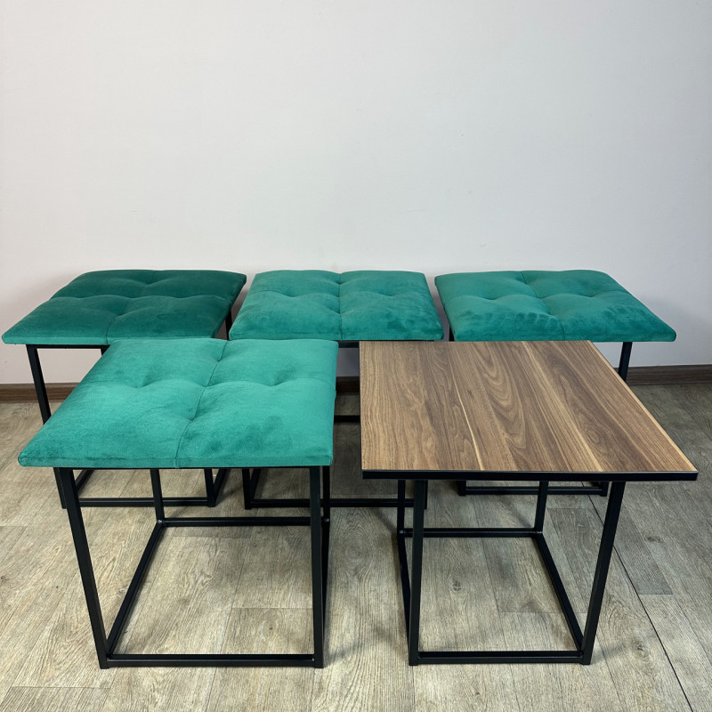 Пуф-трансформер 5в1 Остін-4 зі столиком велюр смарагдовий/горіх каліфорнійський 8-4-9005