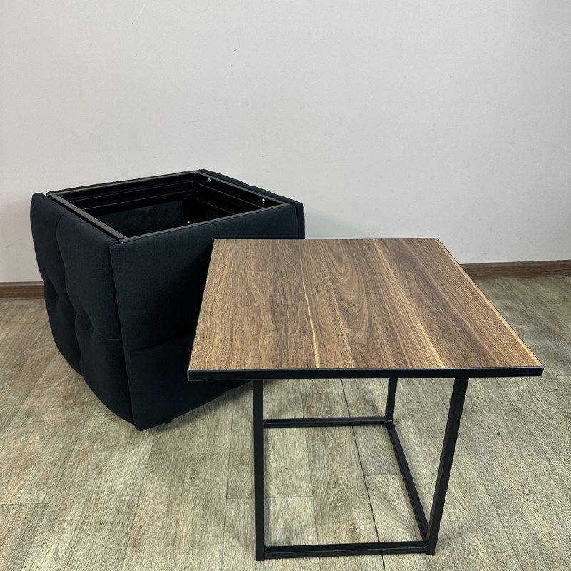 Пуф-трансформер 5в1 Mzavod Остин-4 со столиком велюр черный/орех калифорнийский 10-4-9005