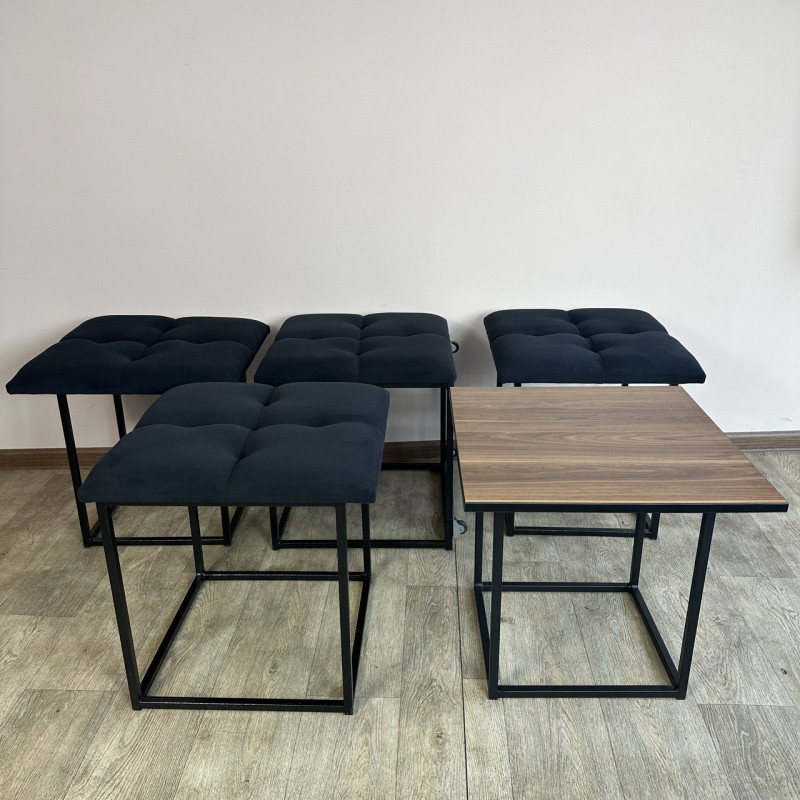 Пуф-трансформер 5в1 Mzavod Остин-4 со столиком велюр черный/орех калифорнийский 10-4-9005