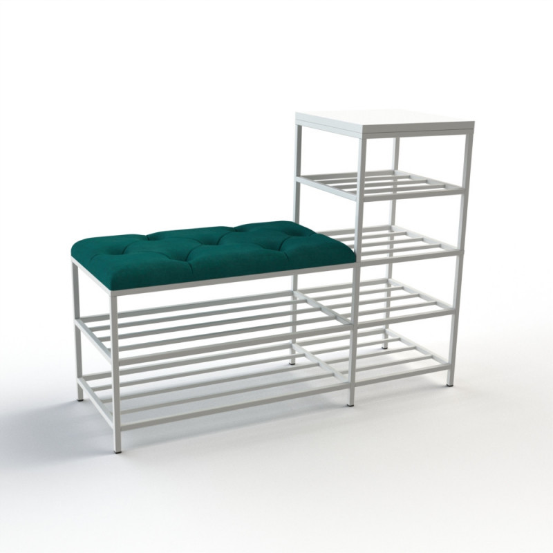 Банкетка для взуття Барселона-1 100 см велюр бірюзовий/біла аляска 2-3-9003