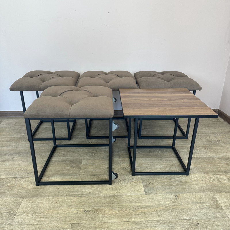 Пуф-трансформер 5в1 Остін-1 зі столиком велюр коричневий/горіх каліфорнійський 1-4-9005