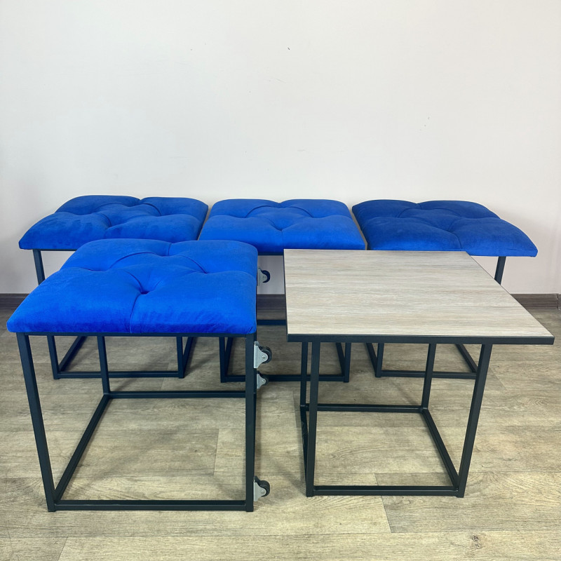 Пуф-трансформер 5в1 Mzavod Остин-1 со столиком велюр синий/дуб платиновый 9-2-9005