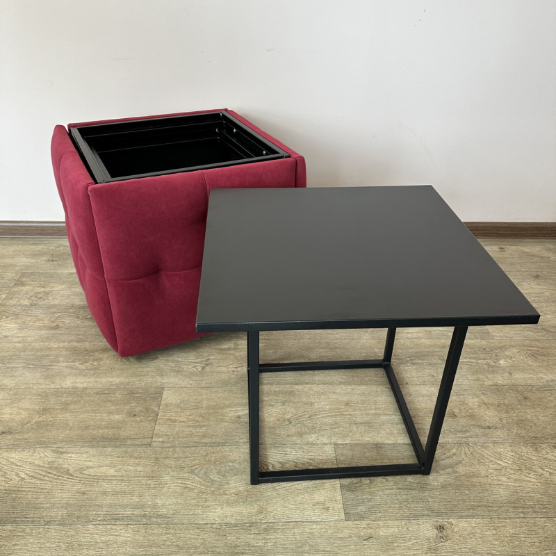 Пуф-трансформер 5в1 Остін-4 зі столиком велюр червоний/чорний 4-5-9005