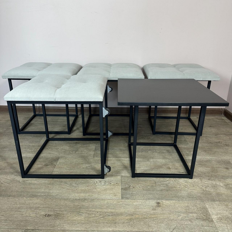 Пуф-трансформер 5в1 Остін-4 зі столиком велюр світло-сірий/чорний 6-5-9005