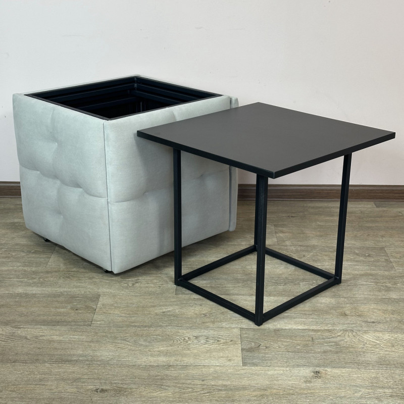 Пуф-трансформер 5в1 Остін-4 зі столиком велюр світло-сірий/чорний 6-5-9005