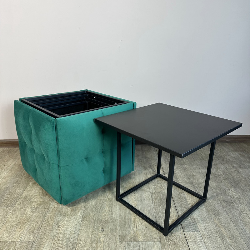 Пуф-трансформер 5в1 Остін-4 зі столиком велюр смарагдовий/чорний 8-5-9005