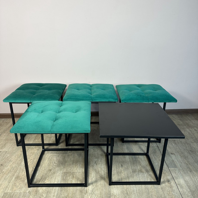 Пуф-трансформер 5в1 Остін-4 зі столиком велюр смарагдовий/чорний 8-5-9005