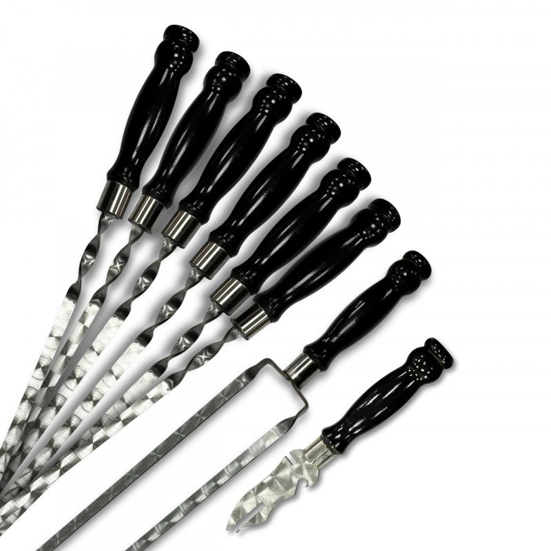 Набір шампурів Ліра 6/1/1 чорна ручка в зеленому чохлі