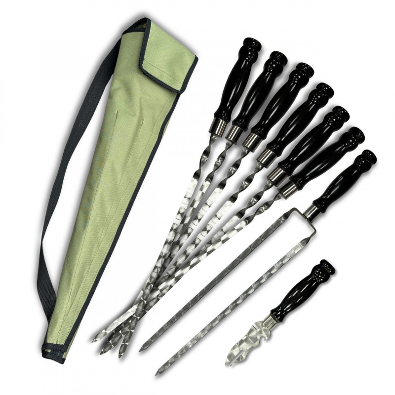 Набір шампурів Ліра 6/1/1 чорна ручка в зеленому чохлі