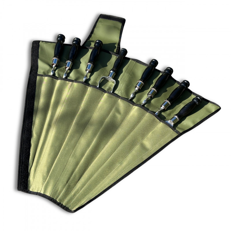 Набір шампурів Ліра 6/1/1 чорна ручка в зеленому чохлі