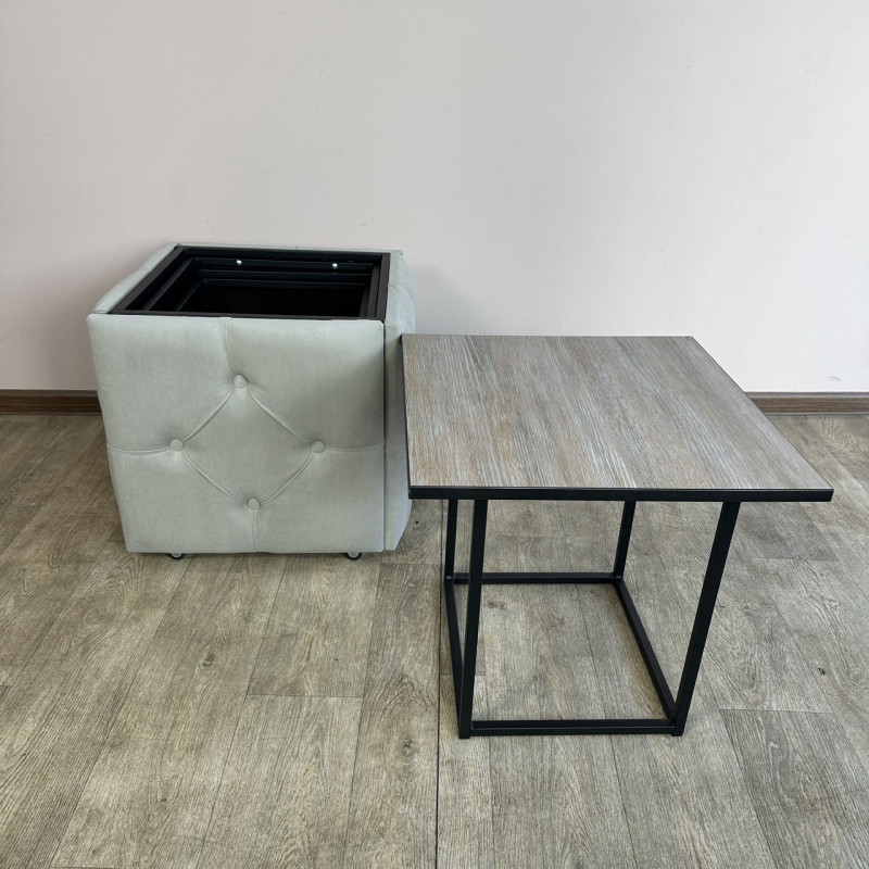 Пуф-трансформер 5в1 Остін-1 зі столиком велюр світло-сірий/дуб платиновий 6-2-9005