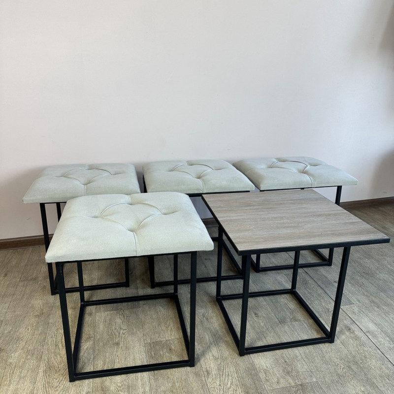 Пуф-трансформер 5в1 Остін-1 зі столиком велюр світло-сірий/дуб платиновий 6-2-9005