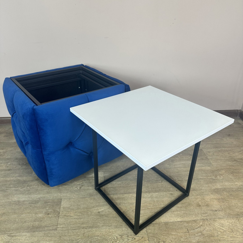 Пуф-трансформер 5в1 Остін-1 зі столиком велюр синій/біла аляска 9-3-9005