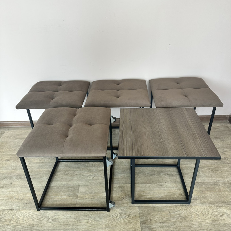 Пуф-трансформер 5в1 Остін-4 зі столиком велюр коричневий/ріголетто темний 1-1-9005