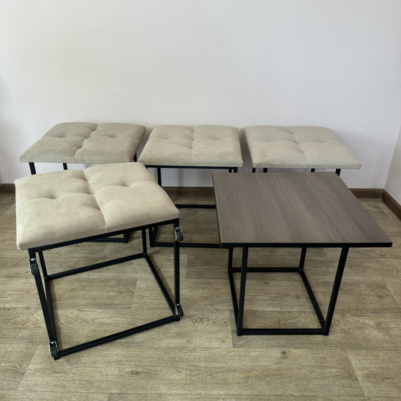 Пуф-трансформер 5в1 Остін-4 зі столиком велюр бежевий/ріголетто темний 3-1-9005