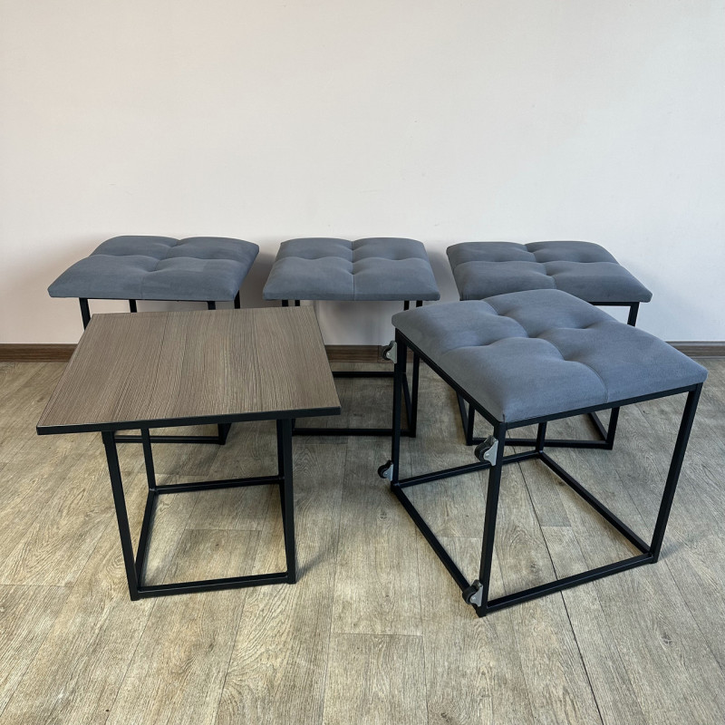 Пуф-трансформер 5в1 Остін-4 зі столиком велюр сірий/ріголетто темний 7-1-9005