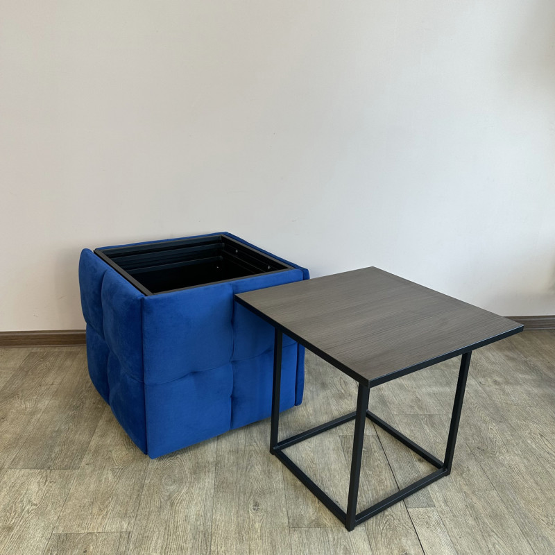 Пуф-трансформер 5в1 Остін-4 зі столиком велюр синій/ріголетто темний 9-1-9005