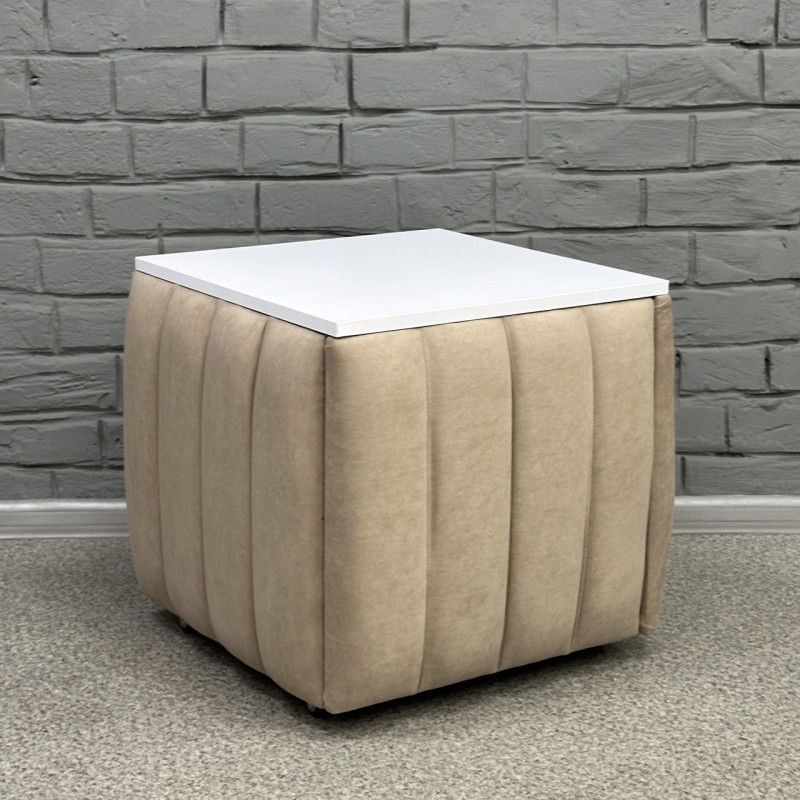 Пуф-трансформер 5в1 Остін-2 зі столиком велюр бежевий/біла аляска 3-3-9005