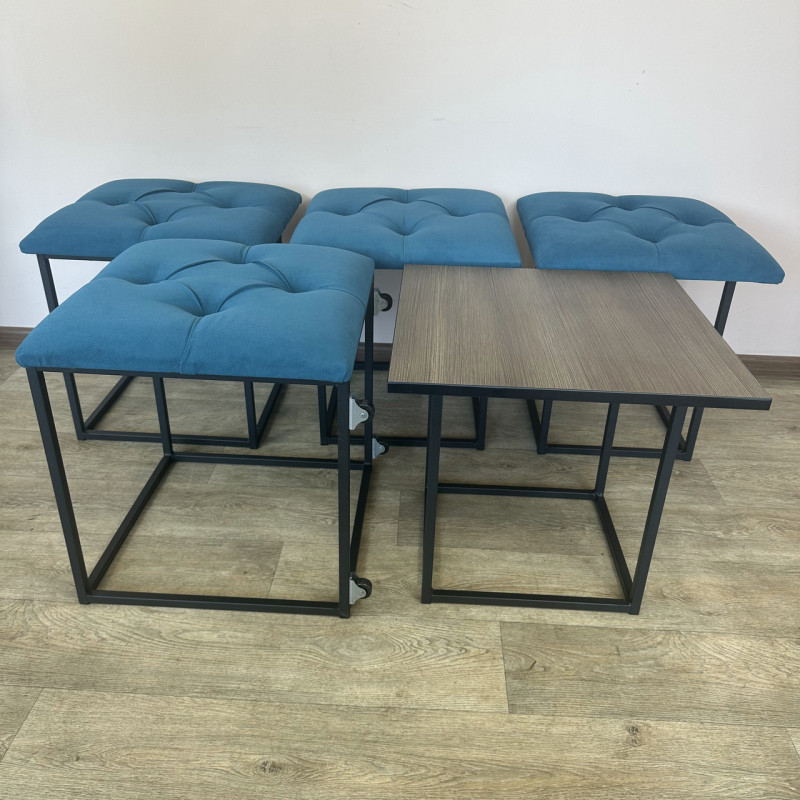 Пуф-трансформер 5в1 Остін-1 зі столиком велюр бірюзовий/ріголетто темний 2-1-9005